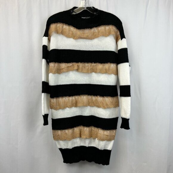 Shein Womens Sweater Dress Multicolor Striped Lace Crew Neck Long Sleeve Knit L - Picture 1 of 11